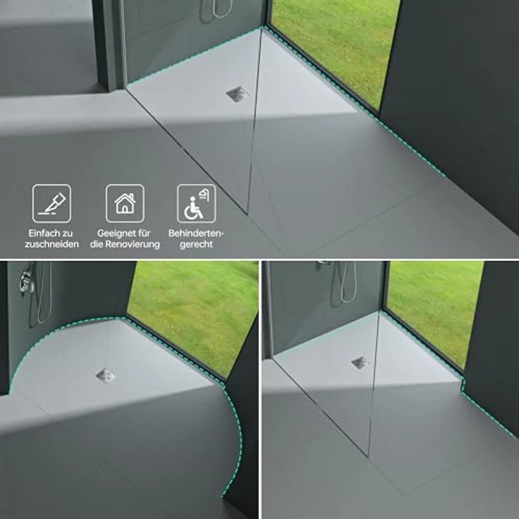 Mai & Mai Duschwanne Duschboard, befliesbares Duschelement in Beton Grau, bodeneben mit Gefälleplatte und hoher Abflussrate – Bild 2