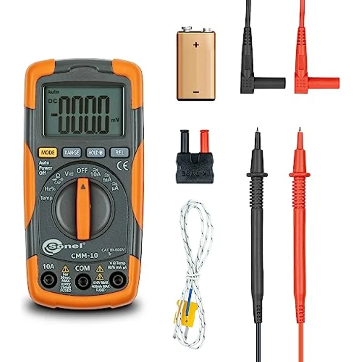 Sonel Digitalmultimeter CMM-10 WMGBCMM10, AC/DC Spannung, Widerstand, Kapazität, Temp, großes Display, Hintergrundbeleuchtung, gelb – Bild 1