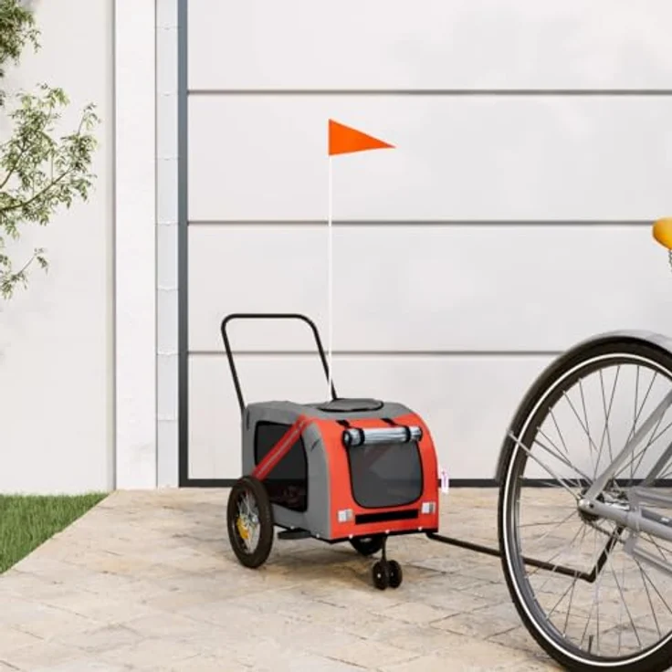 vidaXL Hunde-Transportbox Fahrradanhänger Orange und Schwarz Oxford-Gewebe Eisen, Max. 30 kg Belastbarkeit – Bild 2