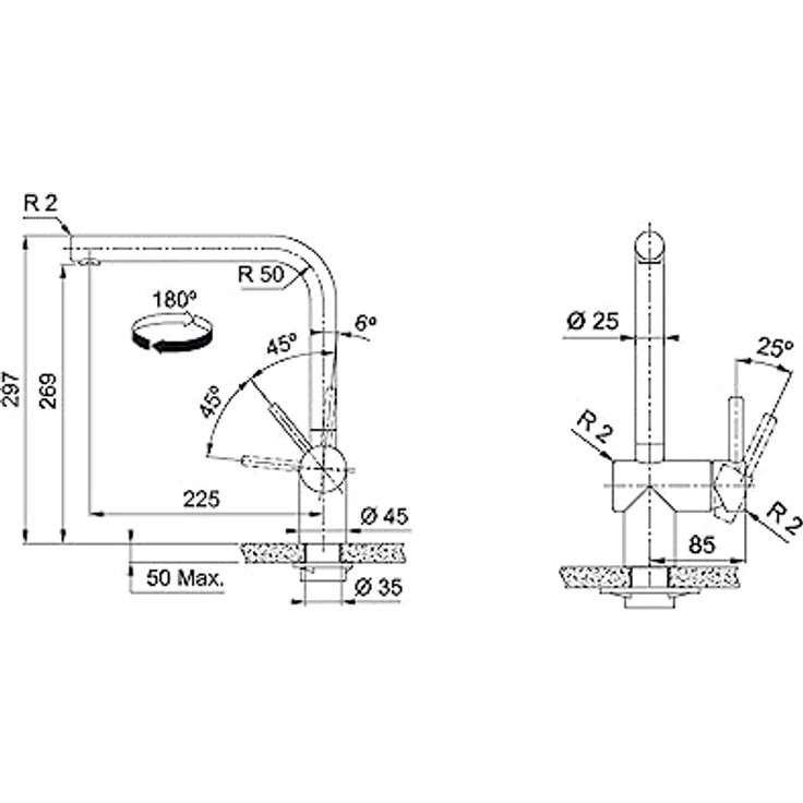 FRANKE Neo Küchenarmatur 115.0628.204, Massiv-Edelstahl radial gebürstet, 180° Schwenkbereich, Laminarstrahl und EasyInstallation – Bild 3