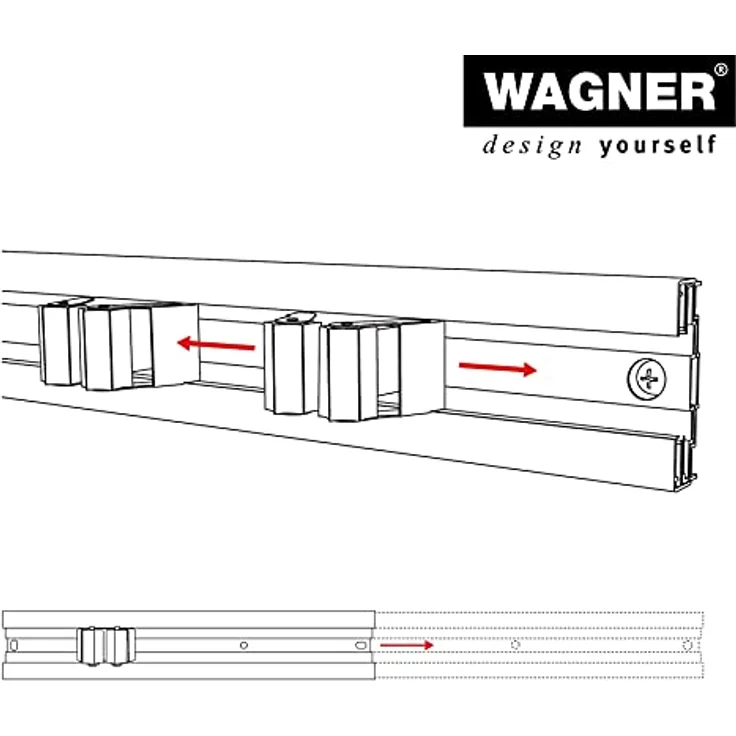 WAGNER - hooks4tools - Gerätehalter CLIPS & SCHIENE AUSZIEHBAR - 600-1170 x 55 mm, 5 Clips 52 x 52 x 38 mm, aus Aluminium, für Geräte Ø max. 3 cm, Tragkraft bis 2 kg/Clip - 15204611 – Bild 3