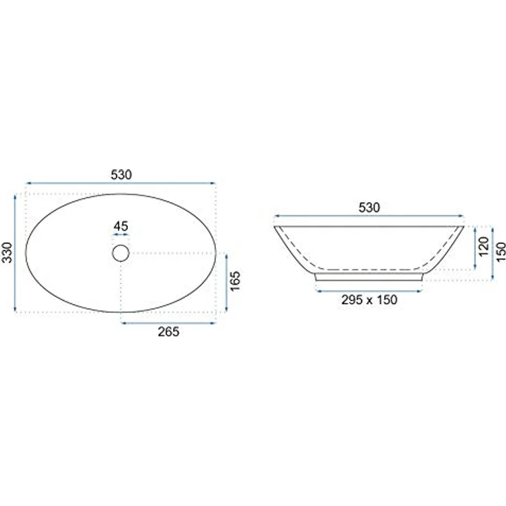 Rea Pamela Countertop Washbasin 53cm White - Oval Shape, High Gloss Finish, Ceramika Sanitarna – Bild 5