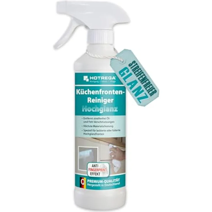 HOTREGA® Küchenfronten Reiniger, Hochglanz-Oberflächen 500ml mit Anti-Fingerprint Effekt inkl. Microfasertuch – Bild 8