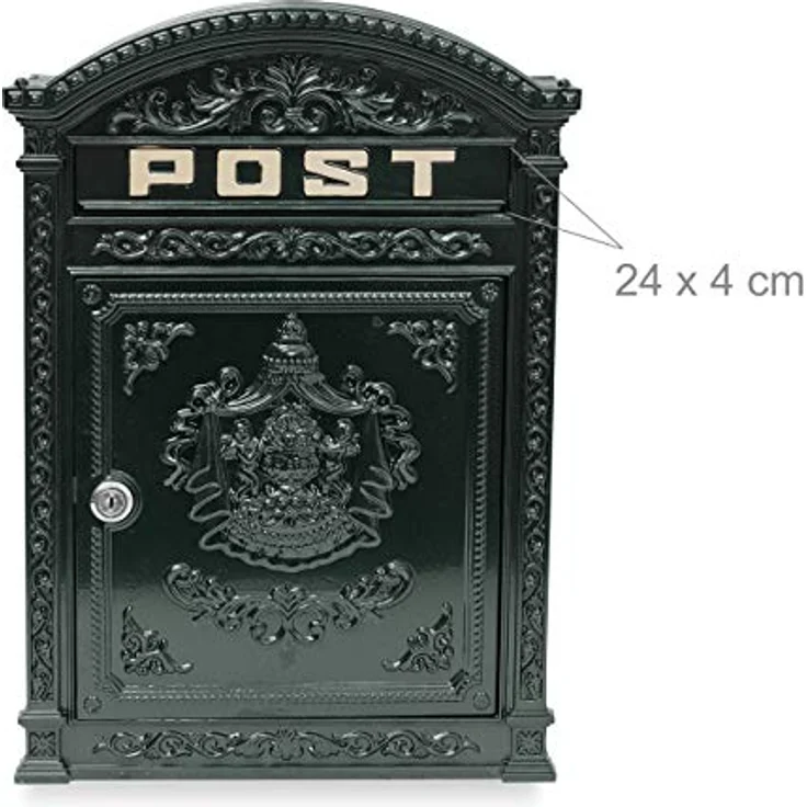 Relaxdays Briefkasten Antik Englischer Wandbriefkasten aus Aluguss mit breitem Briefschlitz für DIN A4 Umschläge HBT: 44,5 x 31 x 9,5 cm nostalgischer Postkasten mit rundem Dach, grün – Bild 7