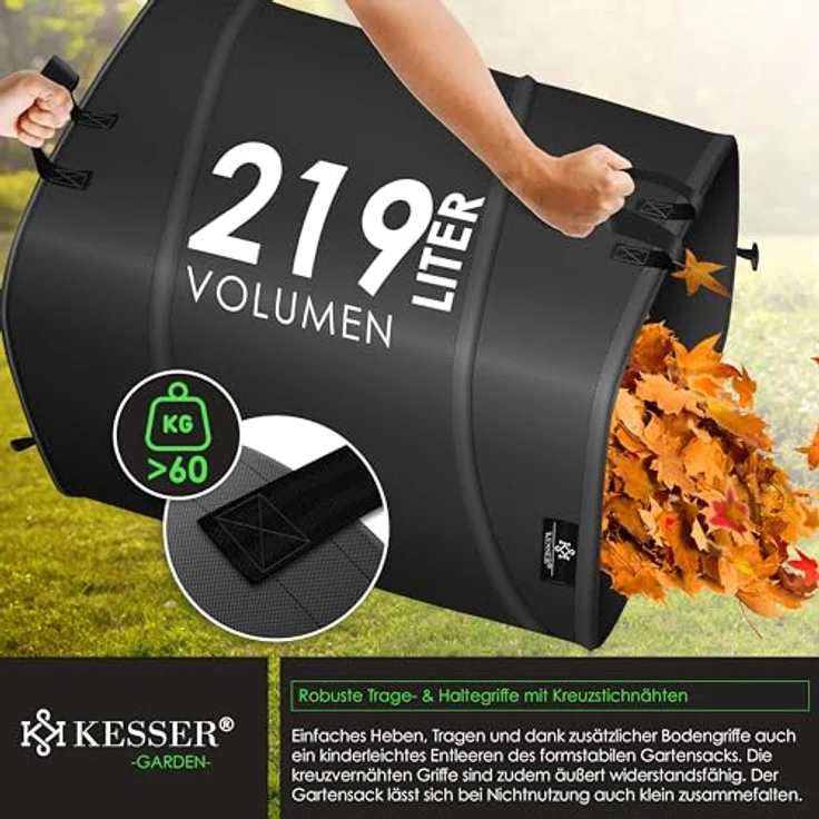 KESSER® Pop-Up-Gartensack Set 3x 219L, selbststehend, stabil, faltbar, inkl. Handschuhe, für Gartenabfälle und Grünschnitt – Bild 5