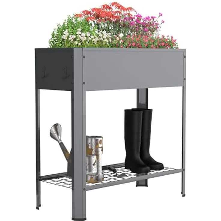 Urban Hochbeet Balora XL, Metall Hochbeet 80x35 cm mit praktischem Ablagefach und einfacher Aufbauanleitung – Bild 1