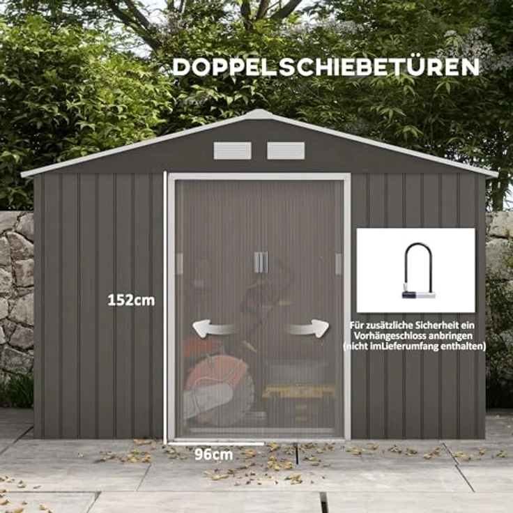 Outsunny GerГ¤tehaus Fahrradschuppen mit Fundament, BxT: 277x195 cm, für Garten, Grau - Preisvergleich – Bild 4