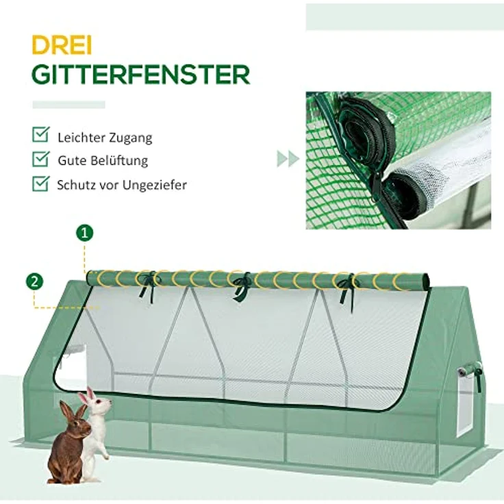 Outsunny Foliengewächshaus Mini Gewächshaus mit Mesh Fenster, UV-beständige Frühbeet für Garten zur Aufzucht, PE Folie, Grün, 240 x 90 x 90 cm – Bild 4