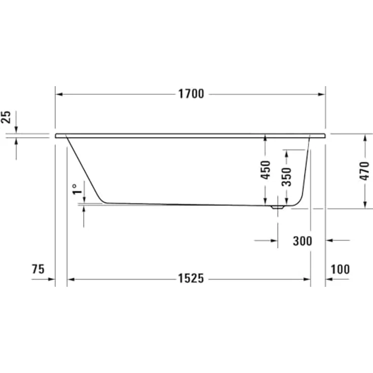 Duravit D-Code Badewanne, 1750x750mm, Einbauversion, 253 Liter, 1 Rückenschräge, weiß hochglanz – Bild 3