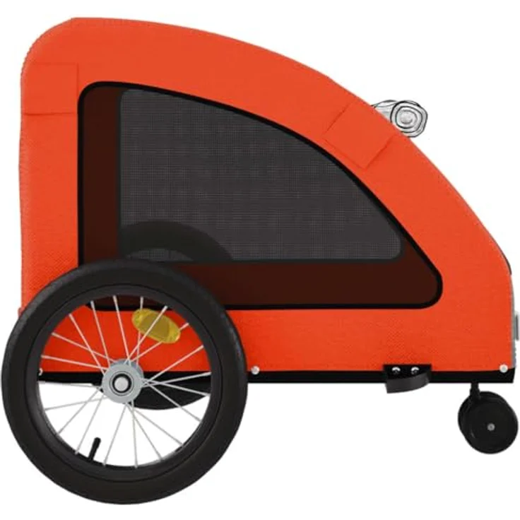 vidaXL Hunde-Transportbox Fahrradanhänger, Orange, Oxford-Gewebe und Eisen, für max. 45 kg, inkl. PVC-Dach und Reißverschluss-Türen – Bild 8