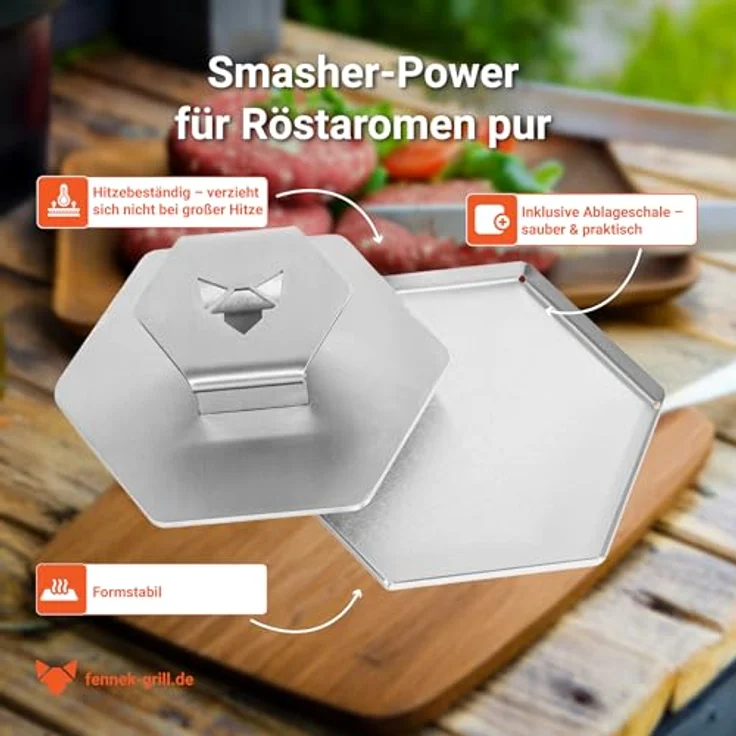 FENNEK SMASHER - Hochwertige Grillpresse aus Edelstahl - 160x140x46mm – Bild 4