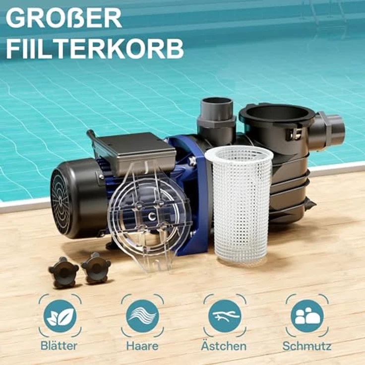 WilTec Pool Pumpe 15000 l-h 750 W Schwimmbadpumpe Filterpumpe Umwälzpumpe Pool – Bild 5