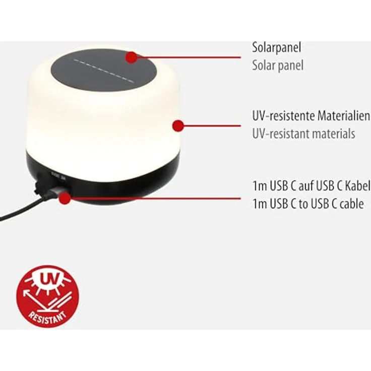 Brennenstuhl Akku Solar LED Outdoor Leuchte GL 400 AS (400lm, bis zu 45h Leuchtdauer, Powerbank, USB C Ladekabel) – Bild 3