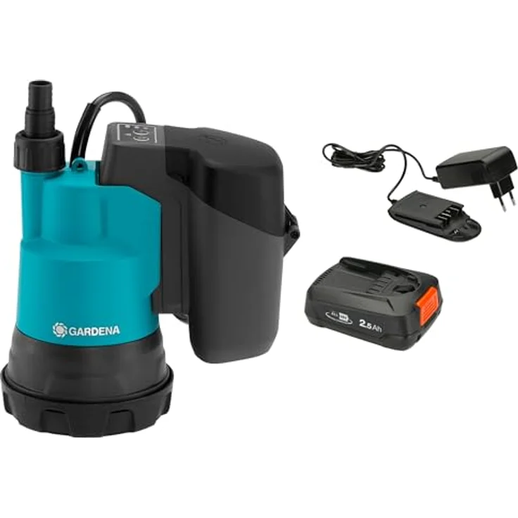 Gardena 14600-20 Akku-Klarwassertauchpumpe 2000-2 18V P4A Set mit Akku und Ladegerät 18 V 2.000 l/h Entwässerung max. Förderhöhe 20 m max. Förderdruck 2 bar max. Tauchtiefe 1,8 m max. Wassertemperatur 35 °C Kabellänge 2 m – Bild 2