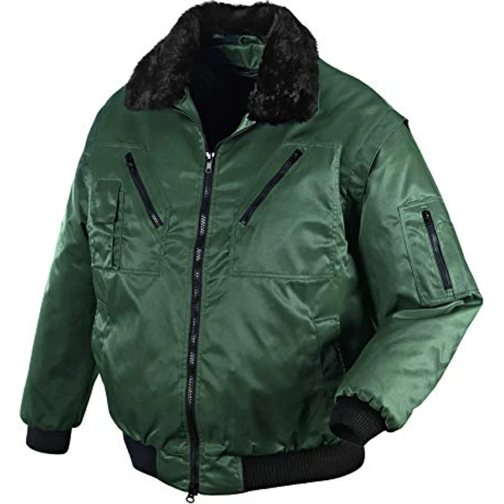 teXXor Piloten Oslo Arbeitsjacke mit abnehmbaren Ärmeln und herauszippbarer Faserpelz-Innenweste, XL, grün