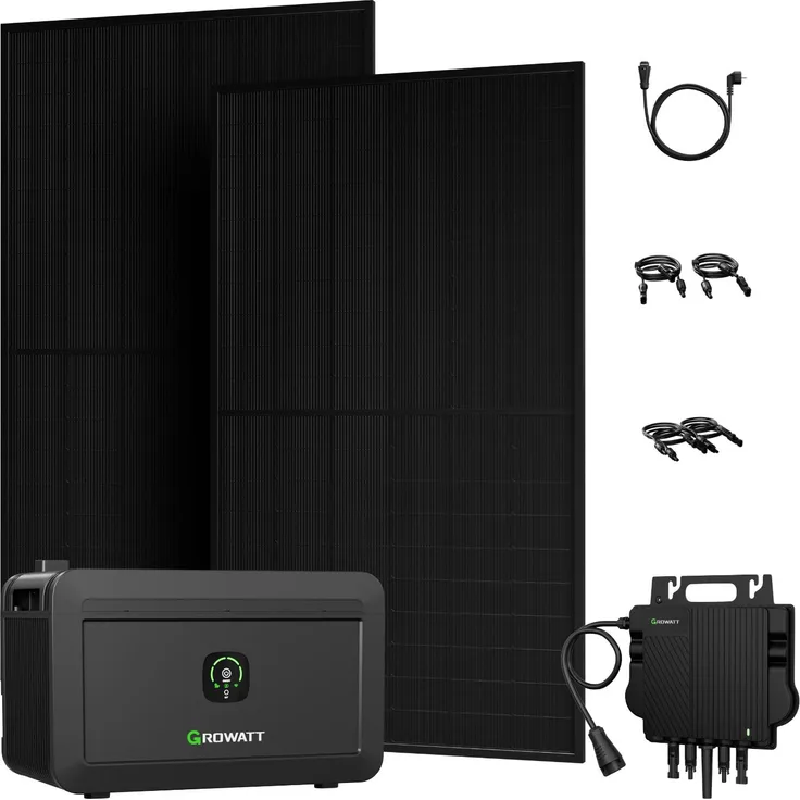 Powerness Balkonkraftwerk NOAH 2000, 2048Wh Speicher mit 800W Mikrowechselrichter & JA Solar 1000W Full Black bifazialen Solarmodulen, 0% VAT