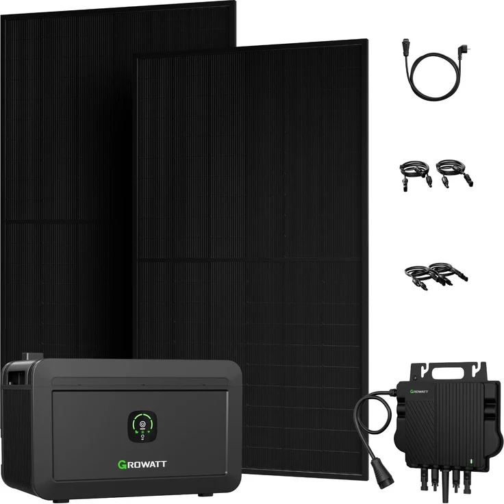 Powerness Balkonkraftwerk NOAH 2000, 2048Wh Speicher mit 800W Mikrowechselrichter & JA Solar 1000W Full Black bifazialen Solarmodulen, 0% VAT