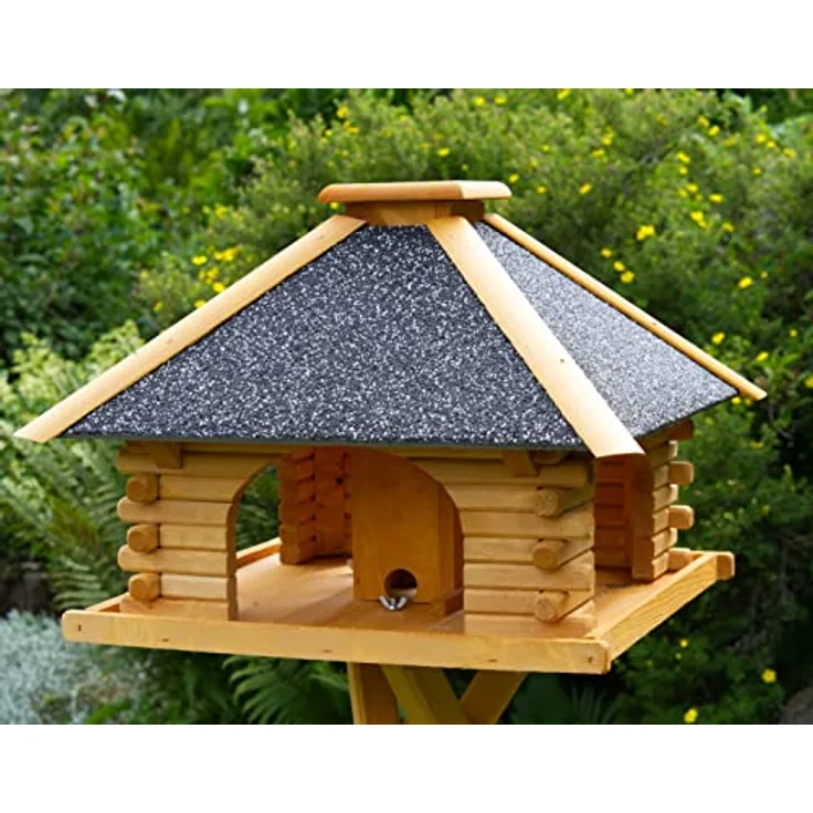 Futterhaus/Vogelhaus mit Strukturputzdach und Solarbeleuchtung, wahlweise mit oder ohne Vogelhausständer, Vogelhausständer:ohne Vogelhausständer