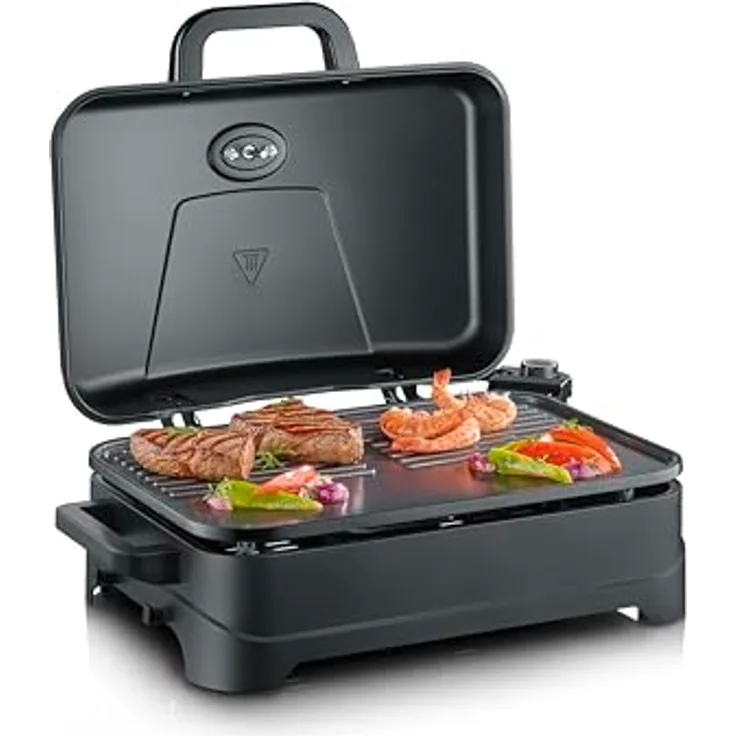 Severin PG8597 Tischgrill mit Haube, 2300W, 45x30cm Grillfläche, keramische Beschichtung, integriertes Thermometer, bis 230°C
