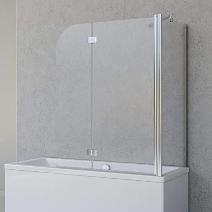 Duschabtrennung für Badewanne Angle, 2-teilig mit Seitenwand, Profilfarbe Chromoptik, 5 mm Sicherheitglas (ESG) Klar hell, Faltwand: 112 x 142 cm, – Bild 2