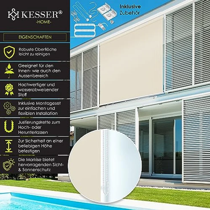 KESSER Senkrechtmarkise Vertikalmarkise Balkonmarkise Sichtschutz Sonnenschutz Seitenrollo Beschattung , Balkonrollo Stabil und wetterbeständig, für Balkon, Terrasse, Garten, anthrazit Beige, 160x140cm – Bild 2