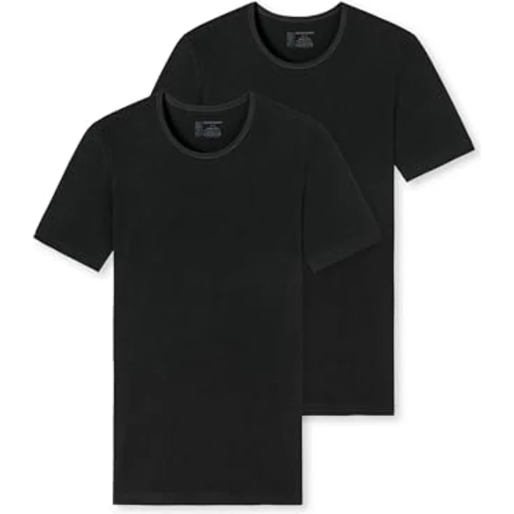 Schiesser Herren T-Shirt im Doppelpack, Schwarz, aus 95% Organic Cotton und 5% Elastan, XL – Bild 1