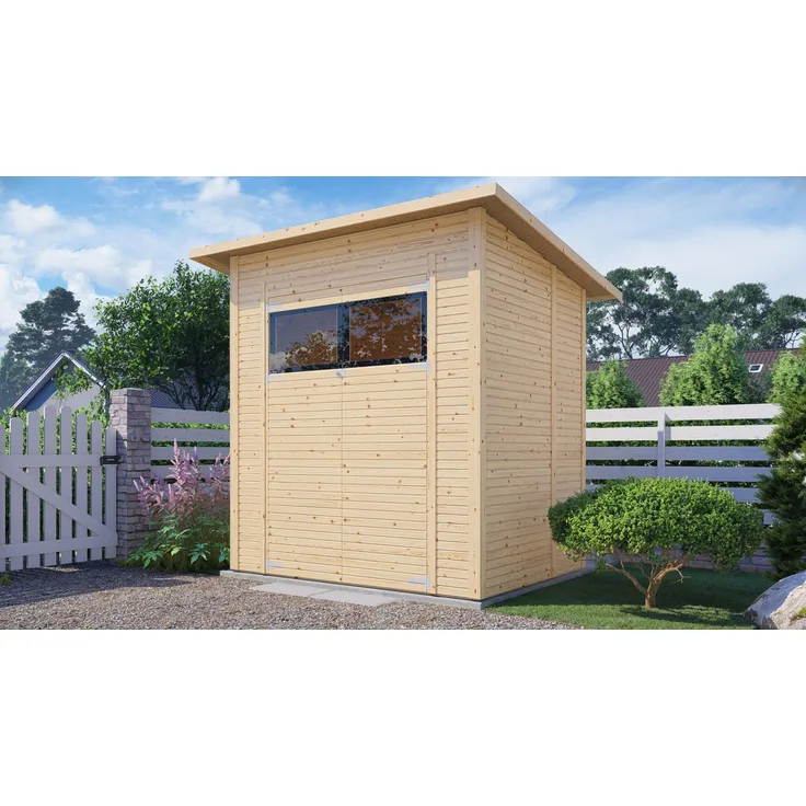 BERTILO Gartenhaus Pent Modern 2, naturbelassen, BxT: 252x199 cm, hohe Doppeltür 1,88 m, hohe Seitenwände für mehr Stauraum