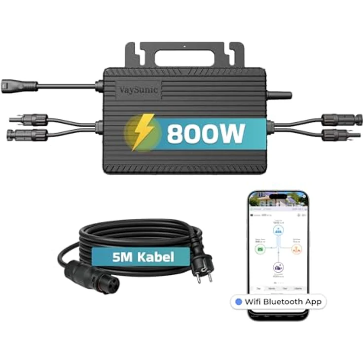 SUNNIVA® 2000W Balkonkraftwerk BIFAZIAL FULLBLACK, PV Solaranlage Komplettset mit 4x500W Glas-Glas Bifacial Solarmodulen, 800W Wechselrichter und steckerfertigem Kabelset – Bild 3