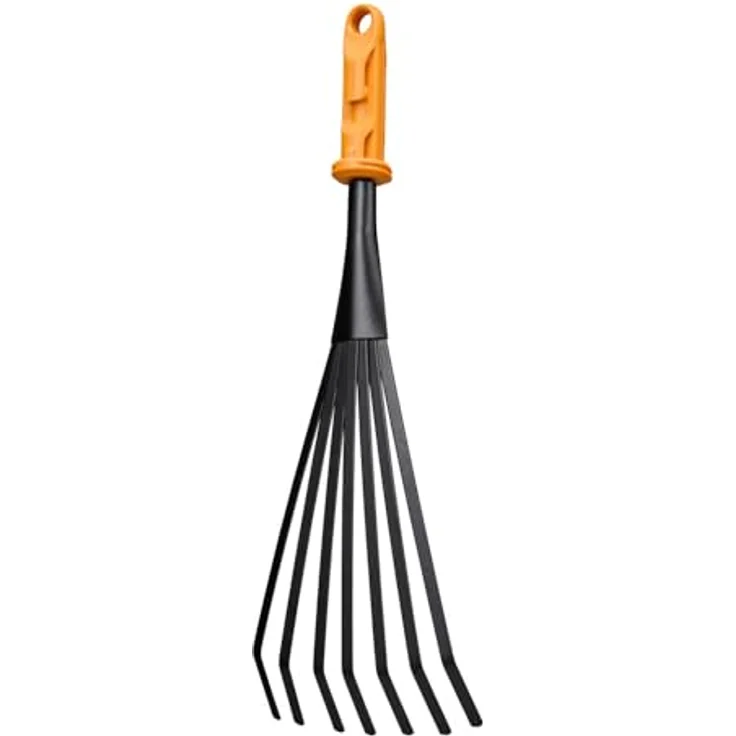 Fiskars OneClick Klein-Fächerbesen, Schmaler Rechen-Aufsatz mit mühelosem OneClick-Wechsel, pflanzenschonend, Breite: 12 cm, Schwarz/Orange, 1080682 – Bild 1