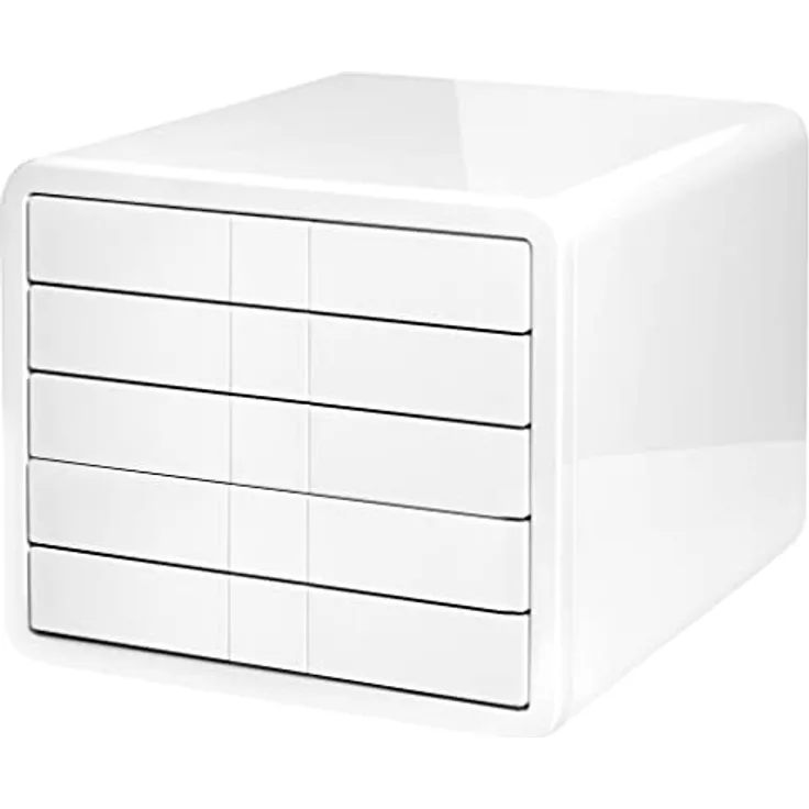 HAN Schubladenbox i-BOX, Schreibtischbox mit 5 Schubladen bis A4/C4, Auszugsperre, diskretes Beschriftungskonzept - reddot design award - für Ordnung am Schreibtisch, 1551-12, hochglänzend weiß