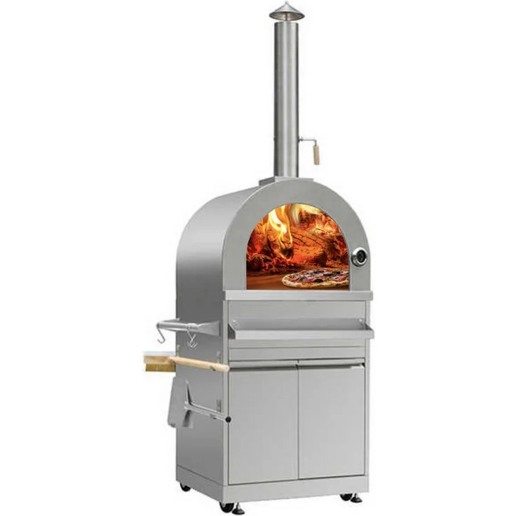 Teico Premium Outdoor Pizzaofen aus Edelstahl, holzbefeuert, mit Thermometer, verstellbarem Rauchaustrittsventil, Rollen und umfangreichem Zubehör