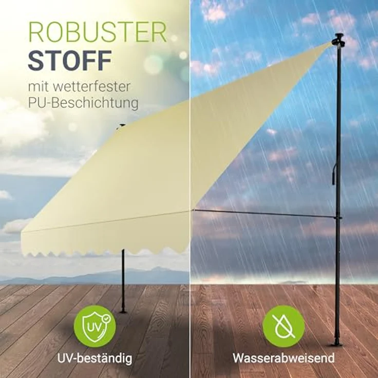 Juskys Klemmmarkise Kapstadt 350x120 cm - Höhenverstellbar & UV-beständig - Wetterfest & Sichtschutz Beige – Bild 4