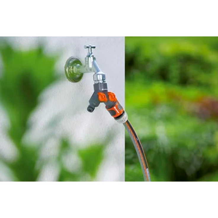 GARDENA 2-Wege-Ventil: Wasserverteiler für Wasserhahn mit 33.3 mm (G 1 Zoll)-Gewinde, für gleichzeitigen Anschluss von zwei Geräten, beide Ausgänge regulierbar (940-20) Bewässerungszubehör – Bild 3