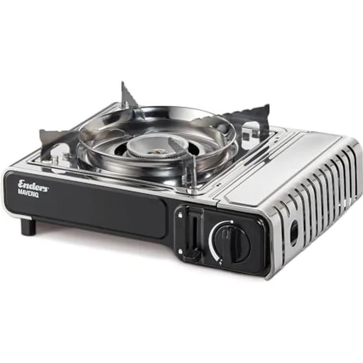 Enders® Campingkocher MAVERIQ®, stufenlos regulierbar, Piezozündung, Überhitzungsschutz, leistungsstarker Brenner 2,2 kW, inkl. Tragekoffer, silber