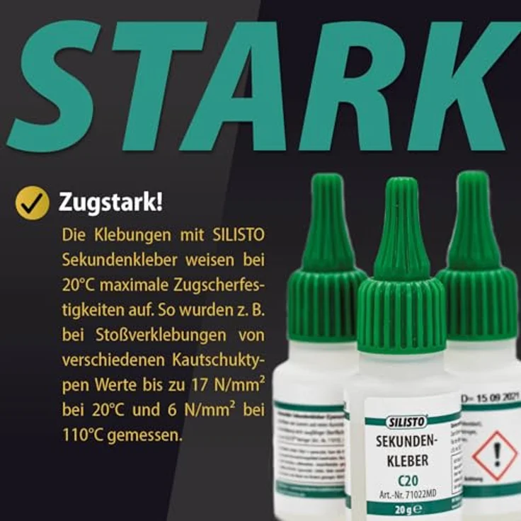 SILISTO Sekundenkleber 3x20g, extrem starker transparenten Superkleber für Plastik, Glas, Holz, Metall, hitze- und wasserbeständig – Bild 5