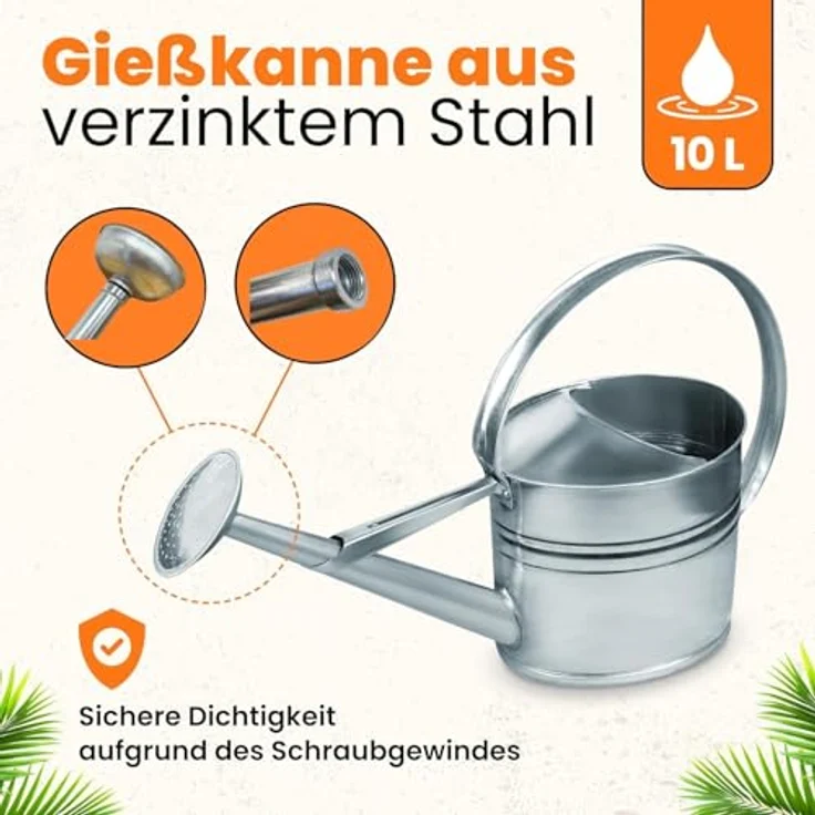 hrb Gießkanne Zinkgießkanne 10 L, feuerverzinkt, langlebige Metallgießkanne Kanne, aufschraubbarer Ausguss, silber – Bild 3