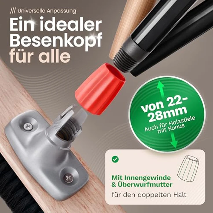 Saalbesen Naturhaar 40 cm I Besen mit Stiel ausziehbar I Rosshaar schwarz I Weich I fein I Großraumbesen Kehrbesen Zimmerbesen Hofbesen Novaliv – Bild 6