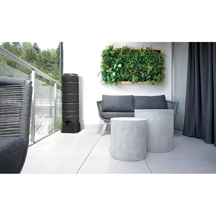 YourCasa Regentonne [CircleTower] 110L Anthrazit mit Standfuss, Deckel & Wasserhahn - Frostsicher aus Kunststoff - Modernes Design - Regensammler – Bild 2