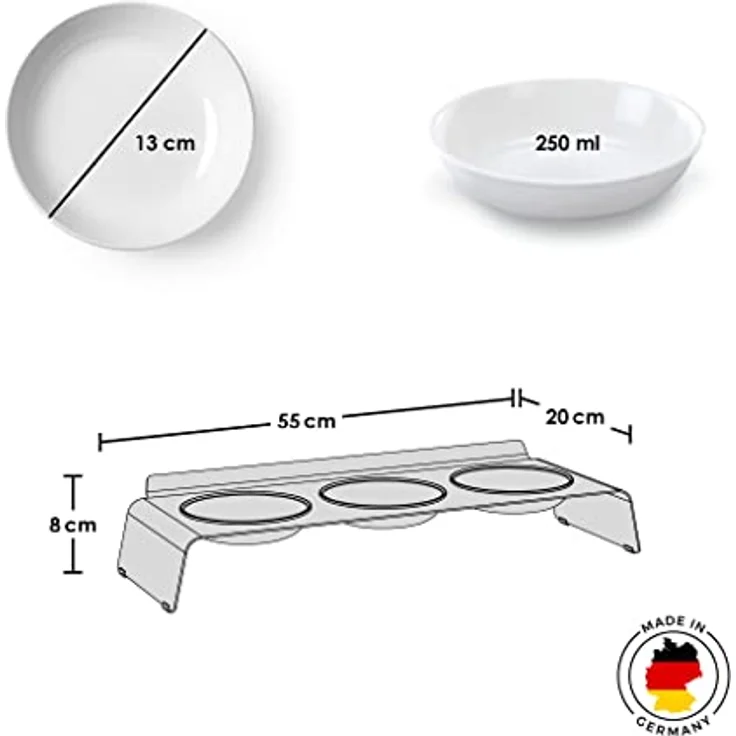 LucyBalu® Erhöhte 3er-Futterstation Katze | Ergonomischer Katzennapf erhöht | Erhöhter Futternapf für Katzen | Ergonomischer Fressnapf & Wassernapf für Katzen | Katzen 3er Napfset erhöht | Weiß – Bild 5