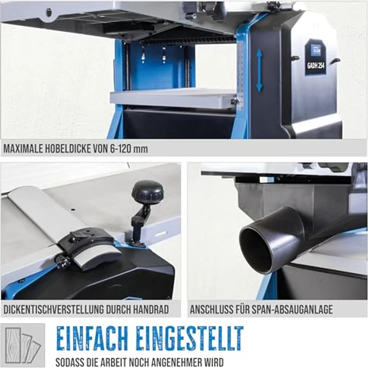 Güde 55441 Abricht- & Dickenhobel GADH 254 (Überlastschalter, Hobelwellenschutz, Dickentischverstellung durch Handrad) – Bild 3
