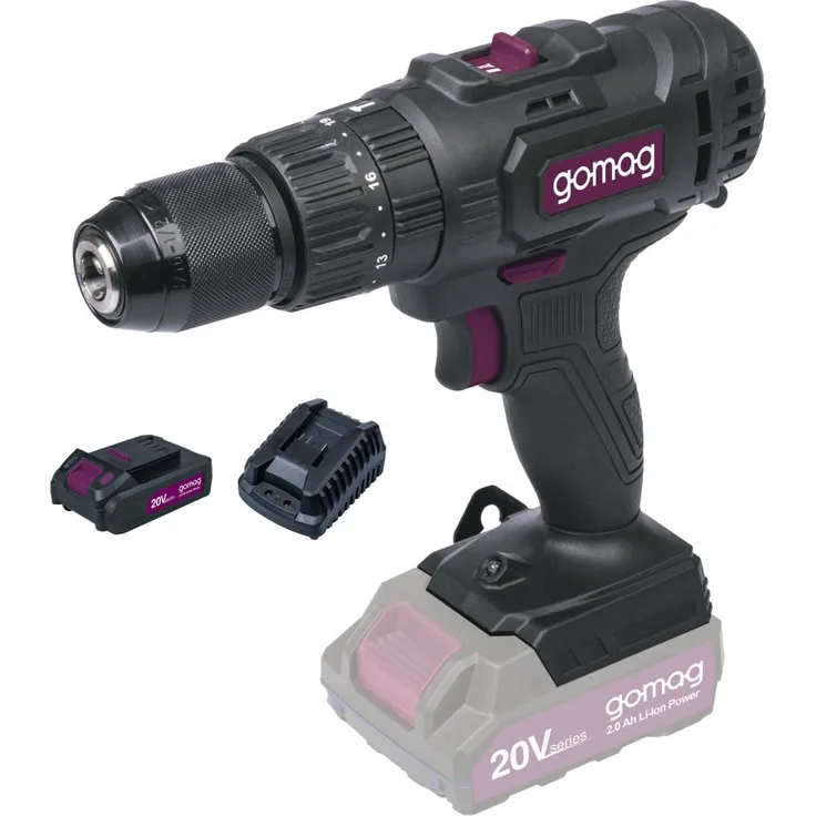 Scheppach Gomag Akku-Schlagbohrschrauber GO-SBS45, 20 V, 2 Ah Starter-Kit, 45 Nm Drehmoment, LED-Arbeitsleuchte, ergonomisches Design