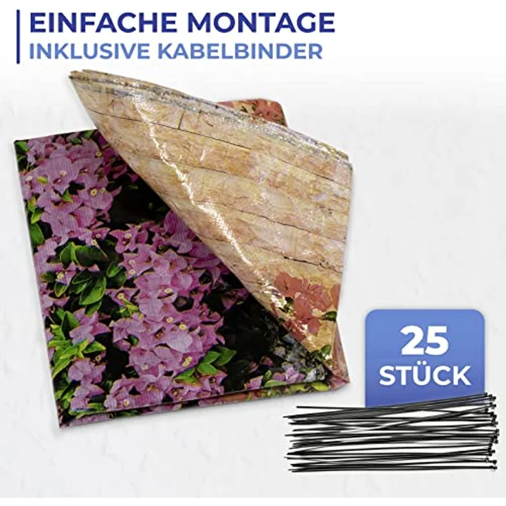 Maximex Balkon-Sichtschutz, praktischer Sichtschutz mit farbenfrohem Mauerblumen-Motiv, windschützende Sichtschutzplane mit hoher UV- und Witterungsbeständigkeit, schnelltrocknend und reißfest, 5 m – Bild 4