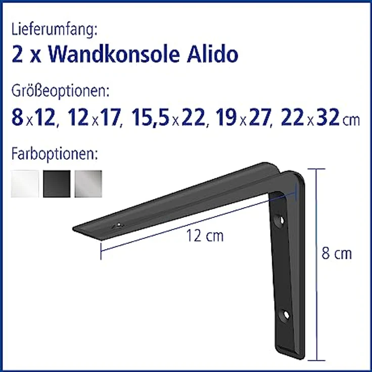 Element System 18133-00132 Regalkonsole Alido-Regalträger - 5 Größen - 3 Farben - 2 Stück-schwarz - 80 x 120 mm, 80x120 mm – Bild 3