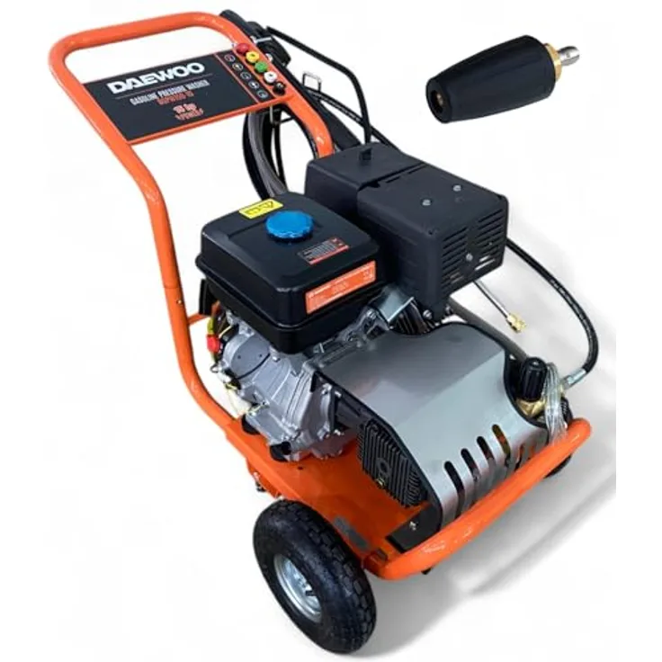 DeTec Hochdruckreiniger DAEWOO Benzin 15 PS, 250 bar, 1242 l/h Fördermenge, mit Dreckfräse Kombiset für Industriereinigung, Dach- und Steinreinigung