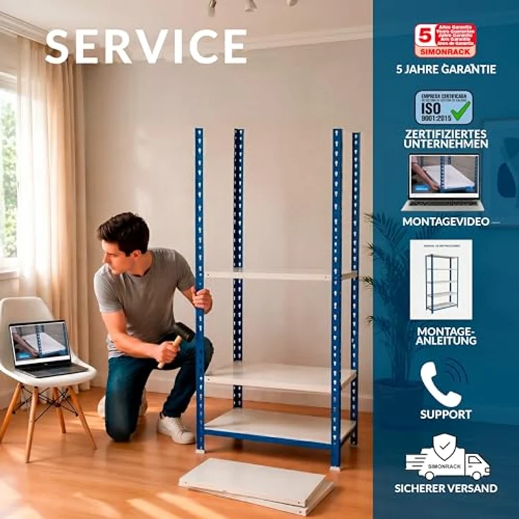 Simonrack Simonclick Plus Metallregal, 200 x 100 x 40 cm, 5 Böden, Traglast 180 kg pro Boden, Stecksystem, blau/orange – Bild 5