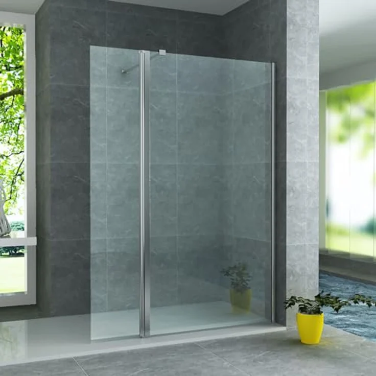 Belvit Duschwand BV-DW1-30, 200x30cm, 8mm ESG Glas mit Nanobeschichtung, umkehrbar, silberner Aluminiumrahmen – Bild 1