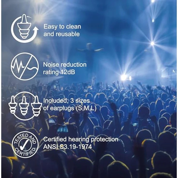 Mixx Assistive Audio Music Gehörschutz-Earplugs, 3 Größen, medizinisches Silikon, waschbar und wiederverwendbar, mit Reiseetui – Bild 3