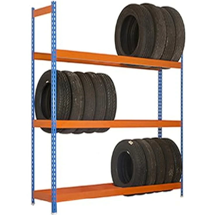 Simon Rack SimonRack Reifenregal, 3 Ebenen, hohe Tragkraft 120 kg, 2000 x 1800 x 450 mm, Regal für 36 Reifen, Blau/Orange - Simonauto – Bild 4