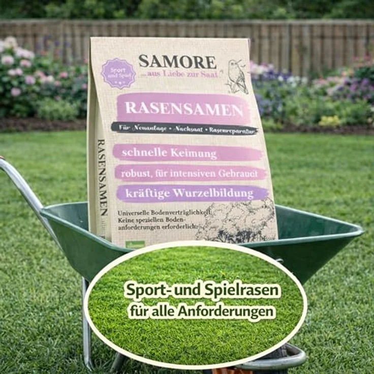 Samore Rasensamen Sport und Spiel, 10 kg - schnellkeimend, für 400 m², robust, tiefgrün, trocken- und dürreresistent, Made in Germany – Bild 5
