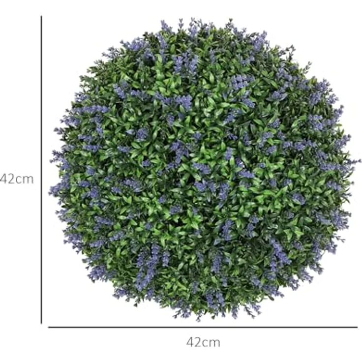 HOMCOM Kunstpflanze 2er-Set, 42 cm, in Kugelform Lavendel, lebendiges Design, UV-geschützt, Violett+Grün – Bild 8